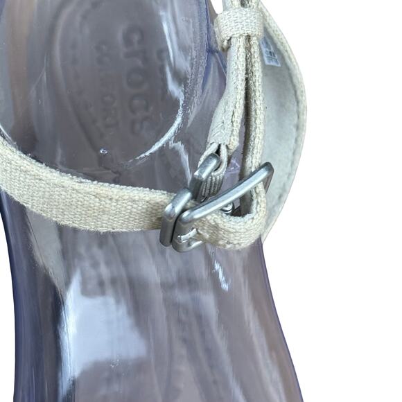 CROCS Wedge Sandal Ankle Strap Criss-Cross Woven Leigh II Oatmeal/Mushroom Tan 9 - Picture 9 of 10